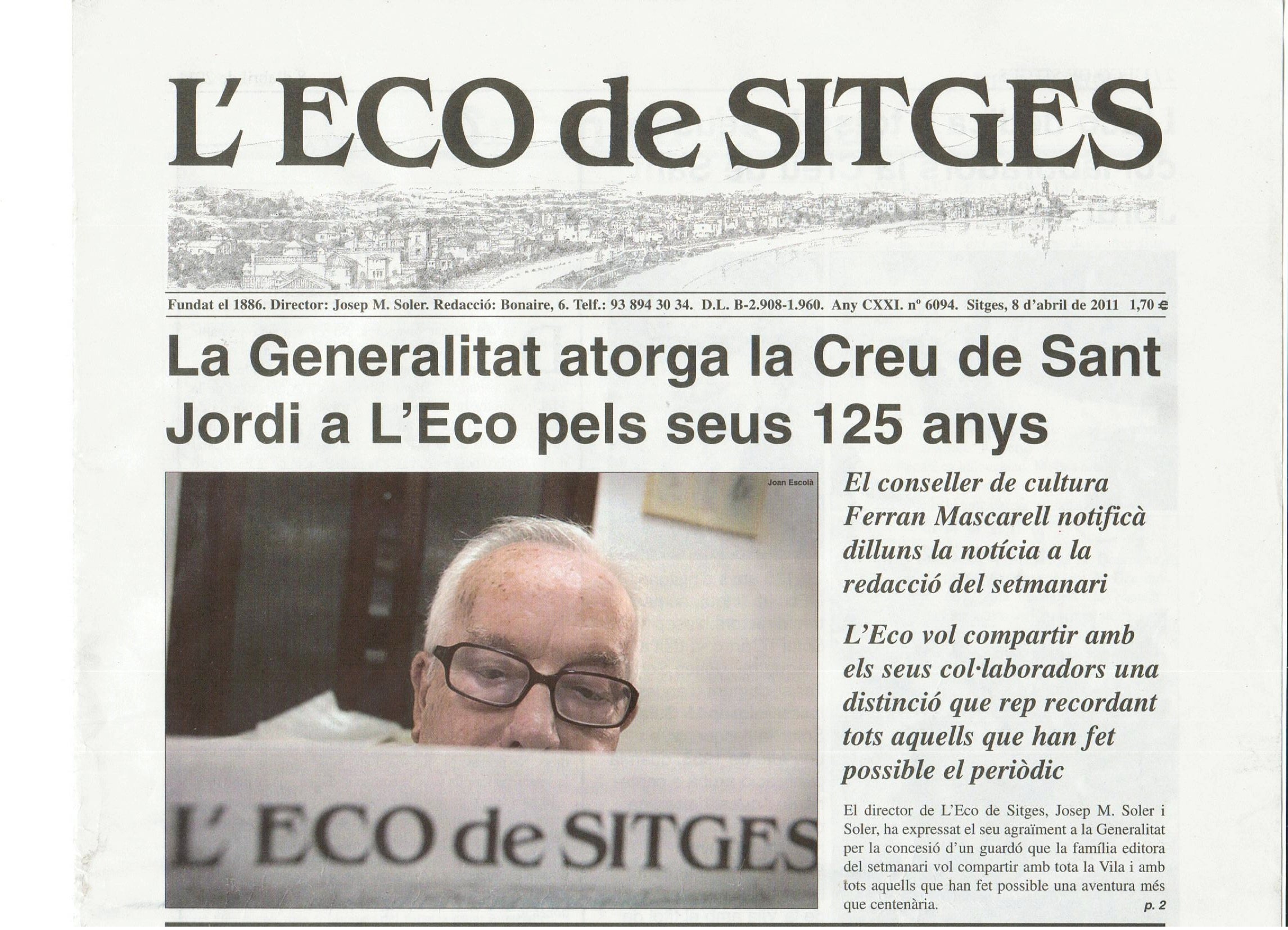 Creu de Sant Jordi al 125 aniversari de «L’Eco de Sitges»