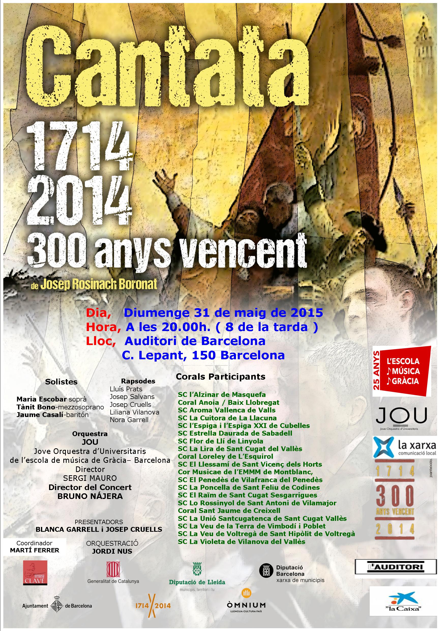Més de 500 intèrprets pujaran a l’Auditori per la Cantata 1714-2014