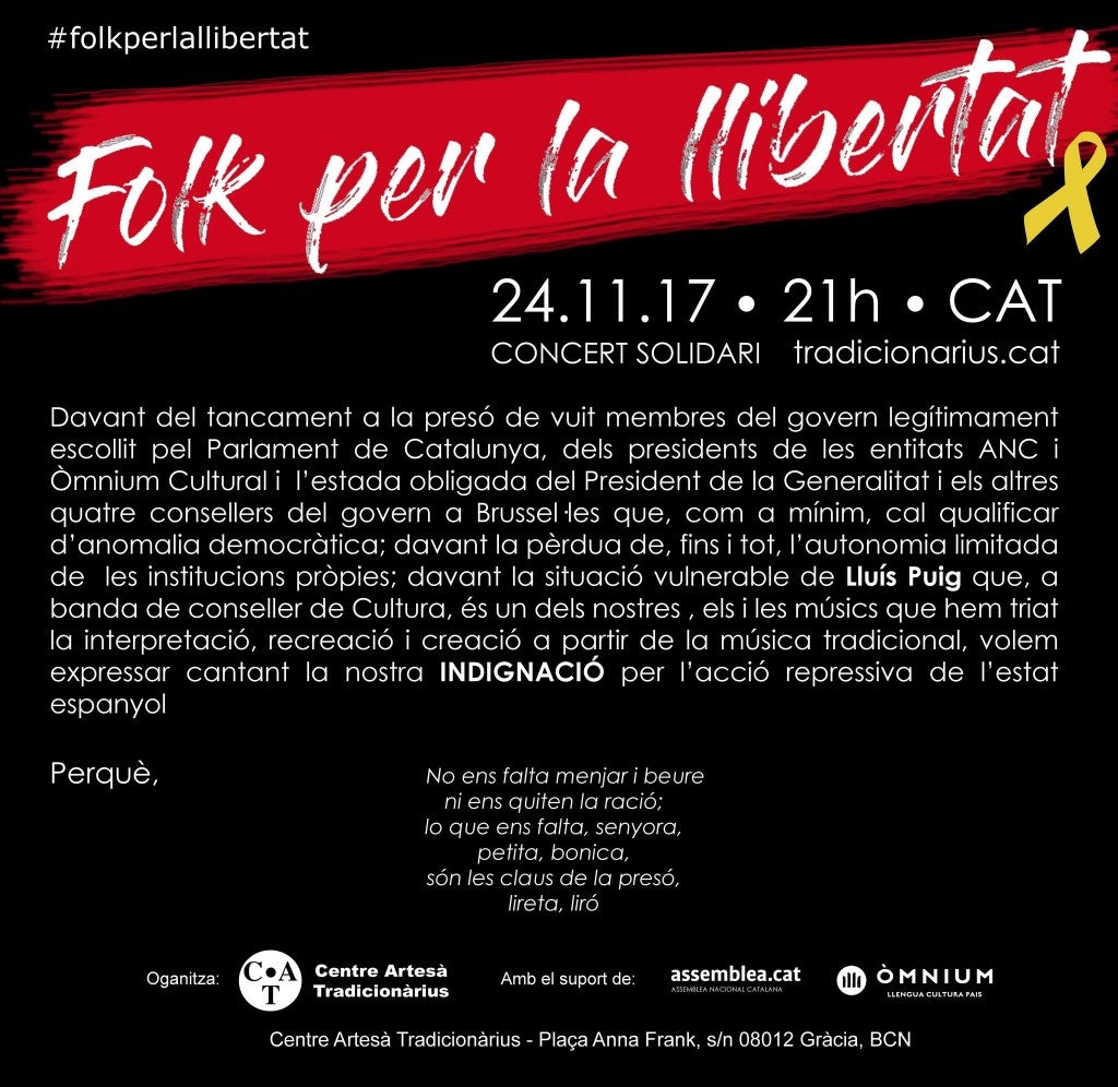 El concert solidari 'Folk per la llibertat' aplega un cartell de luxe