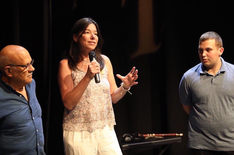 L'alcalde de Les Preses Pere Vila, la directora general de Cultura Popular i Associacionisme Cultural Maria Àngels Blasco, i el president de Marboleny Roger Casalprim