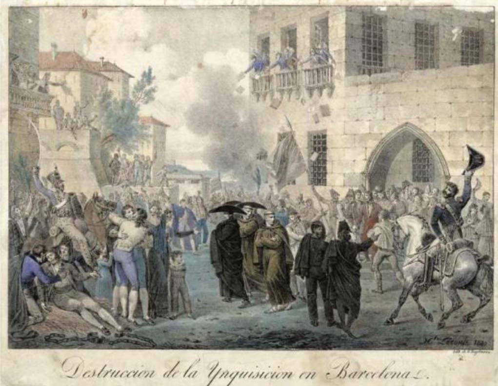 Famós gravat de la destrucció de l'inquisició a Barcelona