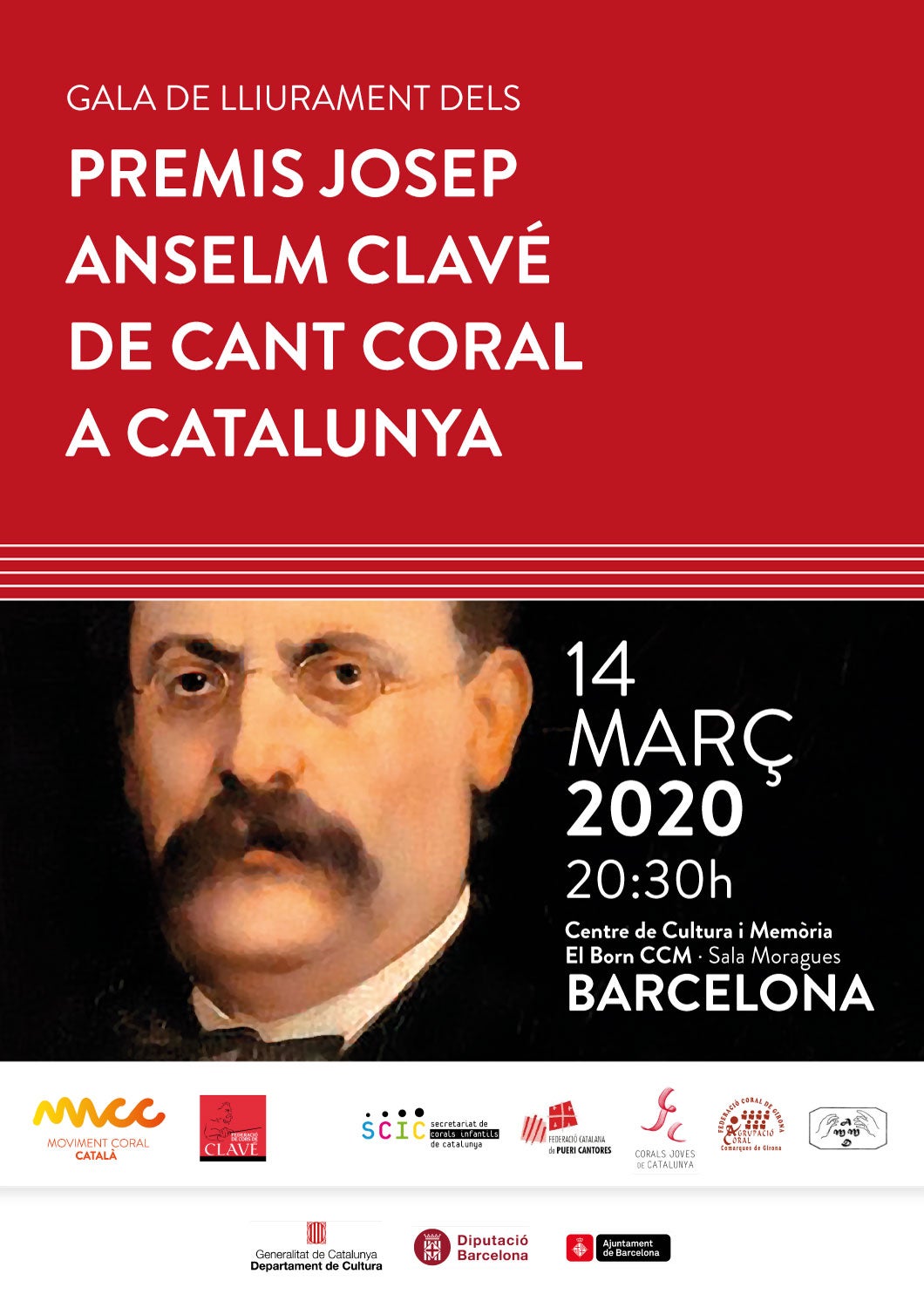 El lliurament dels Premis Josep Anselm Clavé del Cant Coral a Catalunya tindrà lloc a Barcelona el 14 de març.