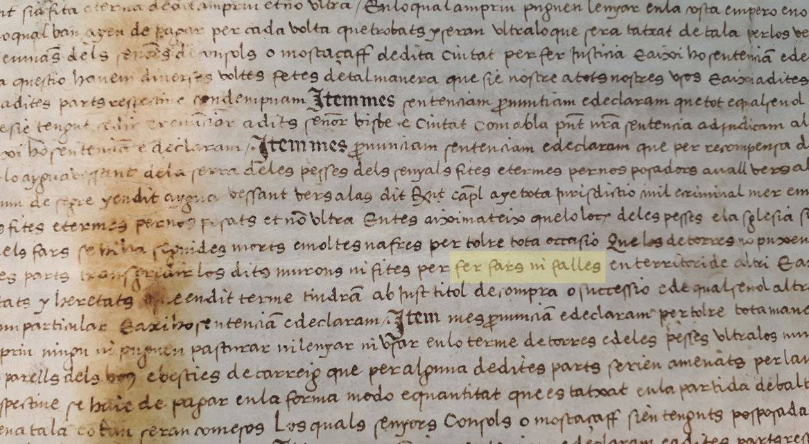 El pergamí de 1543 on s'ha trobat la referència més antiga de falles al Pirineu.