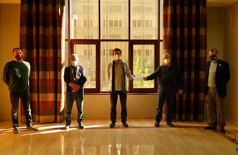 D'esq. a dreta, Miguel Àngel Berbis López, vocal del jurat jurat; Joan Cañagueral, president de la FCSM; Antoni Ernest Sebastià, president del jurat; Josep Parés, secretari i Salvador Brotons, vocal.