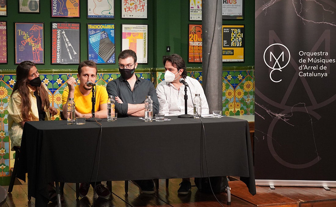 El compositor Dani López, la cantant Anna Ferrer, Marçal Ramon, director artístic de l'OMAC i David Coll, gerent de la formació