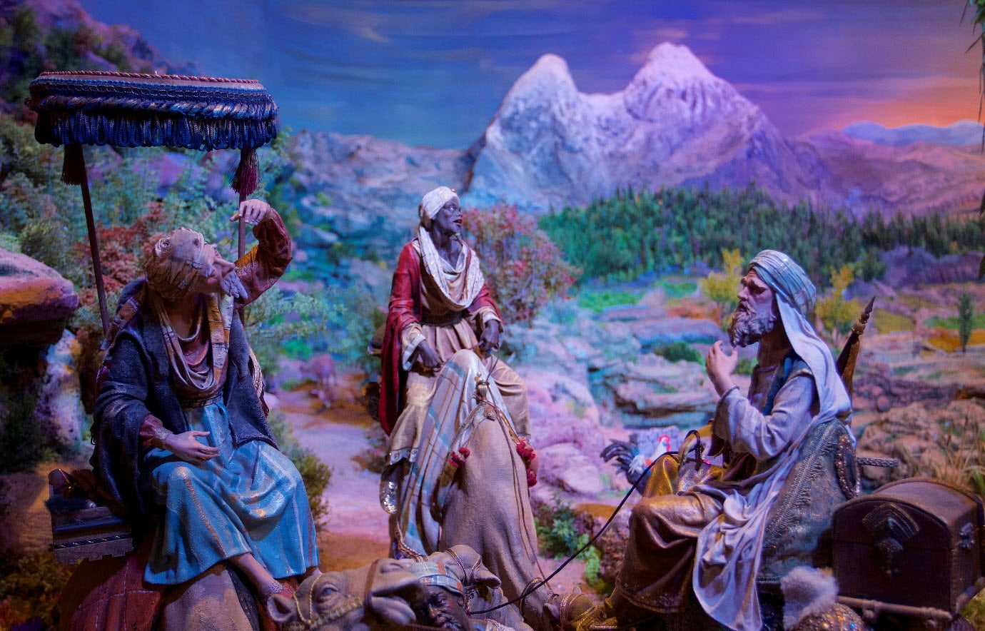 Els reis d'Orient en una escena pessebrista