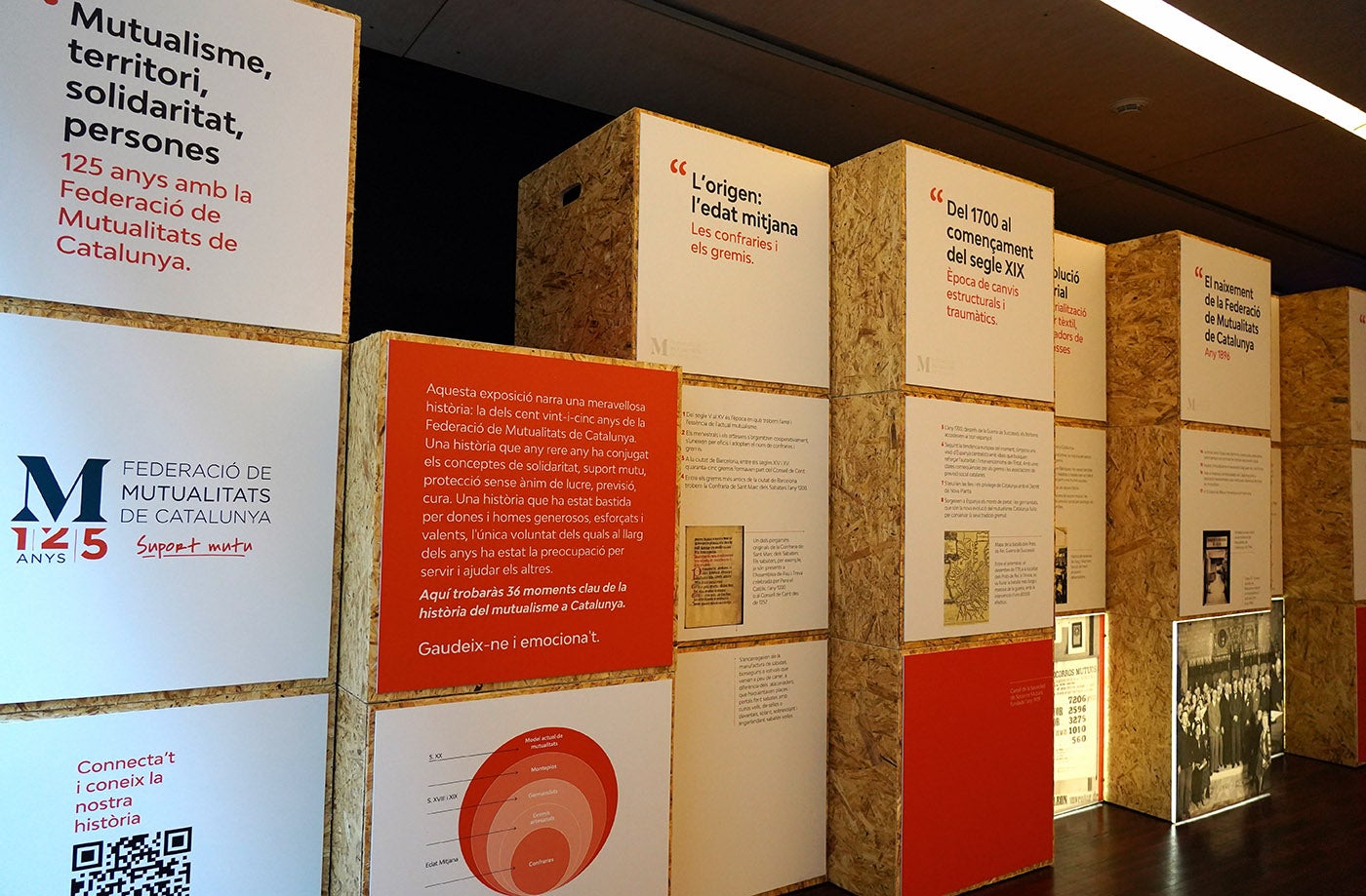 L'exposició fa un repàs pels diferents moments de la història del mutualisme català