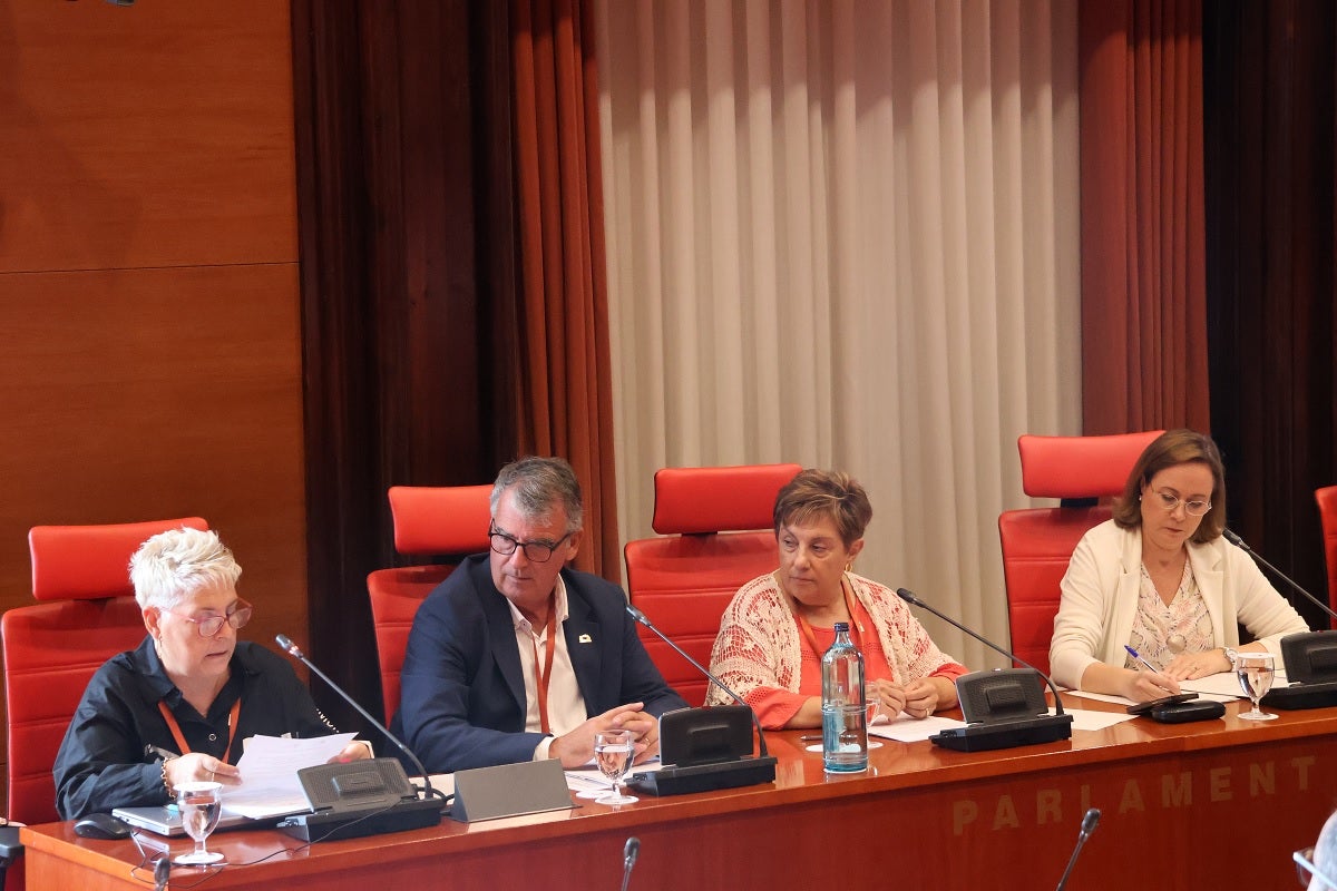 Els representants de l'ENS Nuri Escudé, Jordi Carapuig, Rosa Maria Provencio, i la diputada Imma Ferret | Parlament de Catalunya